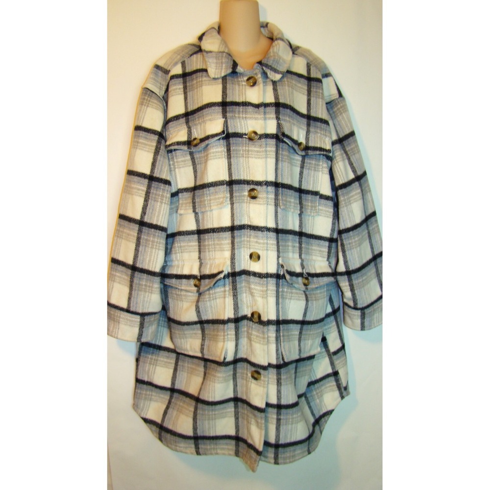 American Eagle Womens Gray Plaid SHACKET Jacket Coat Large Pockets XL  D161
